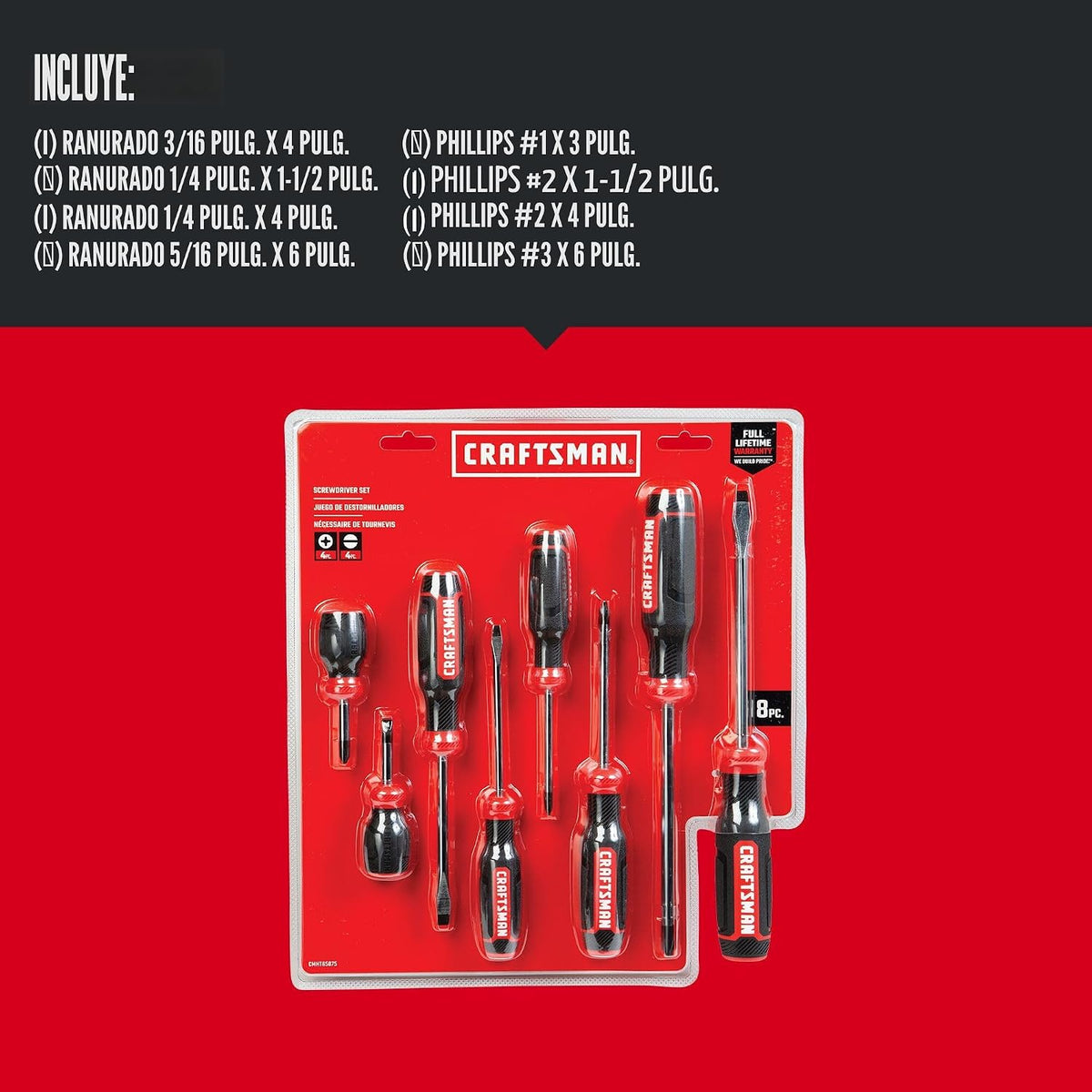 CRAFTSMAN Juego de destornilladores, bi-material, juego de 8 piezas (CMHT65075N)