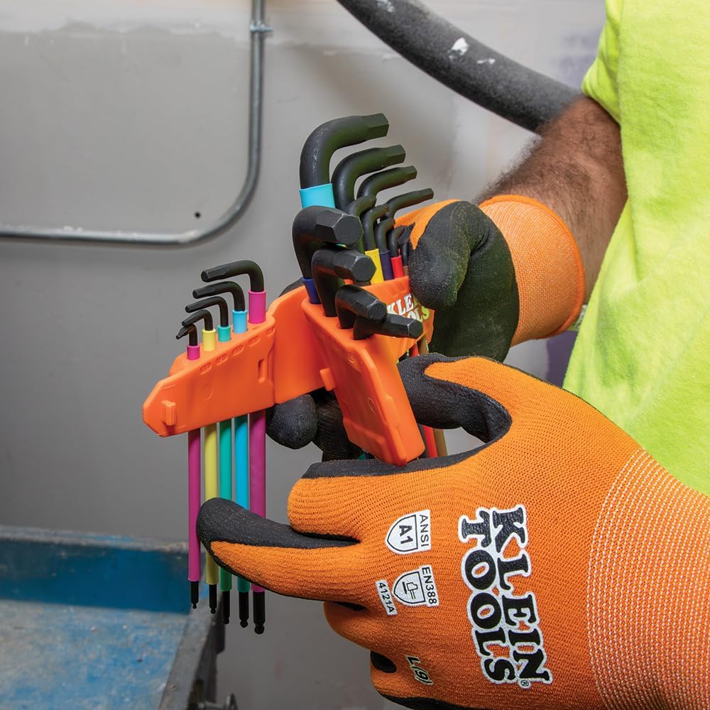 Klein Tools BLS18 Juego de llaves hexagonales, codificadas por color, SAE y métricas, tratadas térmicamente, estilo L, brazo largo y extremo de bola, de 1/16 de pulgada a 3/8 de pulgada y de 1.5 mm a