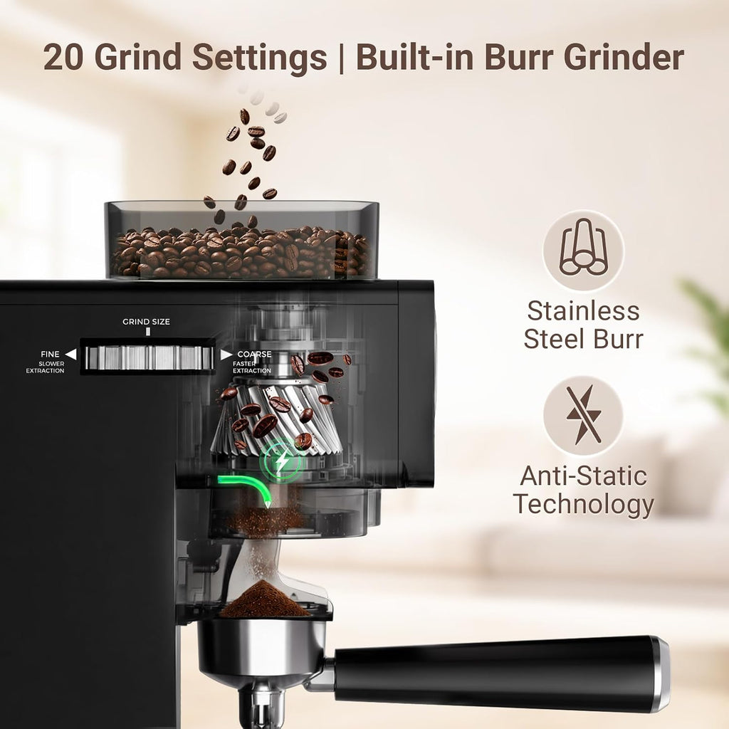 CHULUX Cafetera compacta con molinillo de café con rebabas para café con