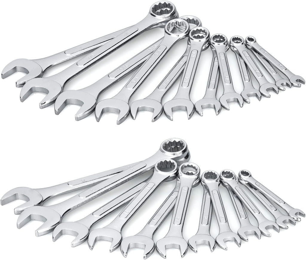 Juego de 24 llaves combinadas de uso general con bolsa enrollable | SAE 1/4" a 1", métrico 8mm a 24mm | Perfecto para uso doméstico general, garaje, reparaciones de automóviles, coche, camión, barco y