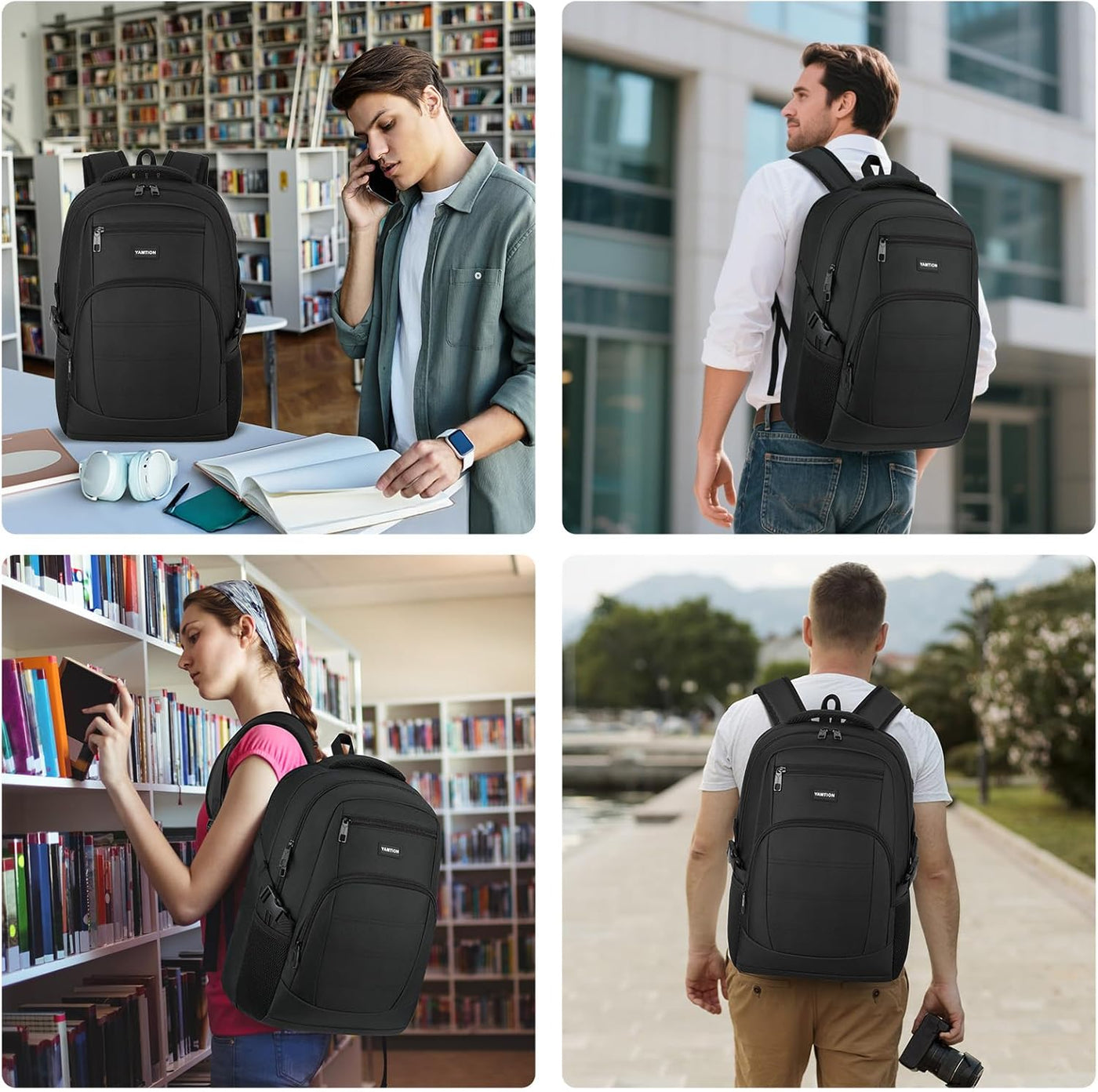 YAMTION Mochila negra para hombres y mujeres, mochila para laptop c...