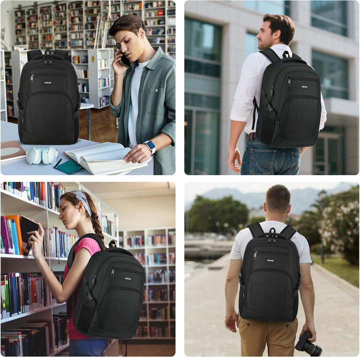 YAMTION Mochila negra para hombres y mujeres, mochila para laptop c...