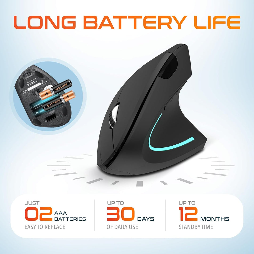 Delton Ratón inalámbrico vertical ergonómico, dongle USB de 2.4 GHz...