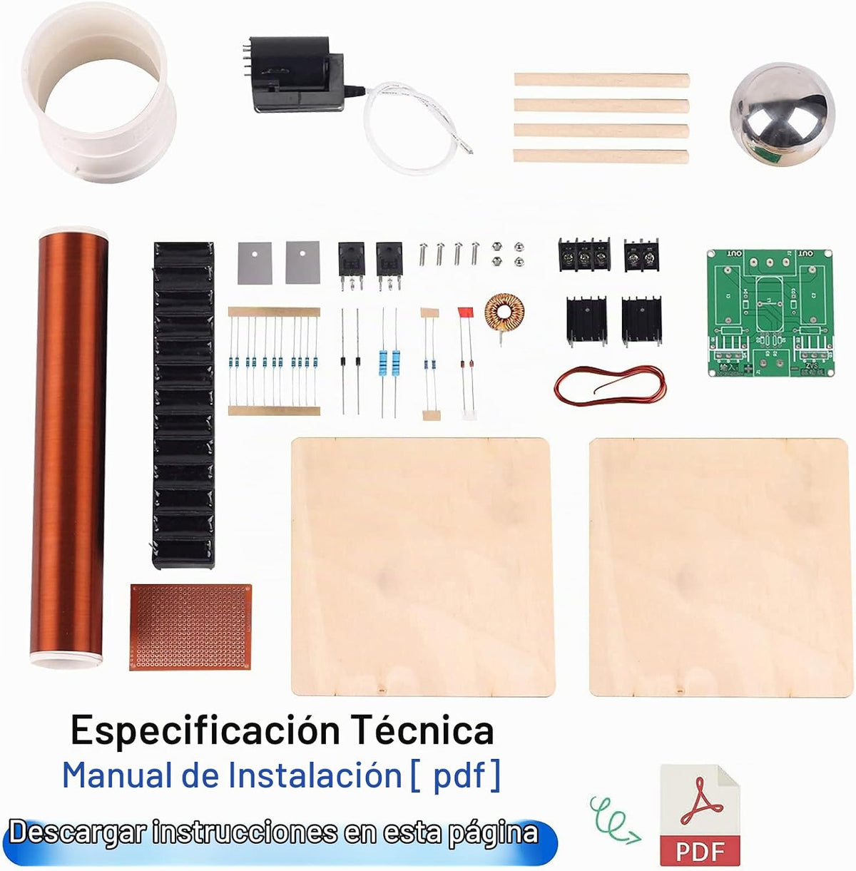 Kit de bricolaje de bobina Tesla, PEMENOL bola de plasma táctil, generador de arco de chispa para enseñanza de física, iluminación artificial de plasma de arco, modelo de experimento científico para