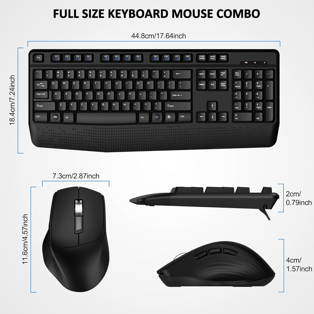 Combo de teclado y ratón inalámbricos de tamaño completo, teclado i...