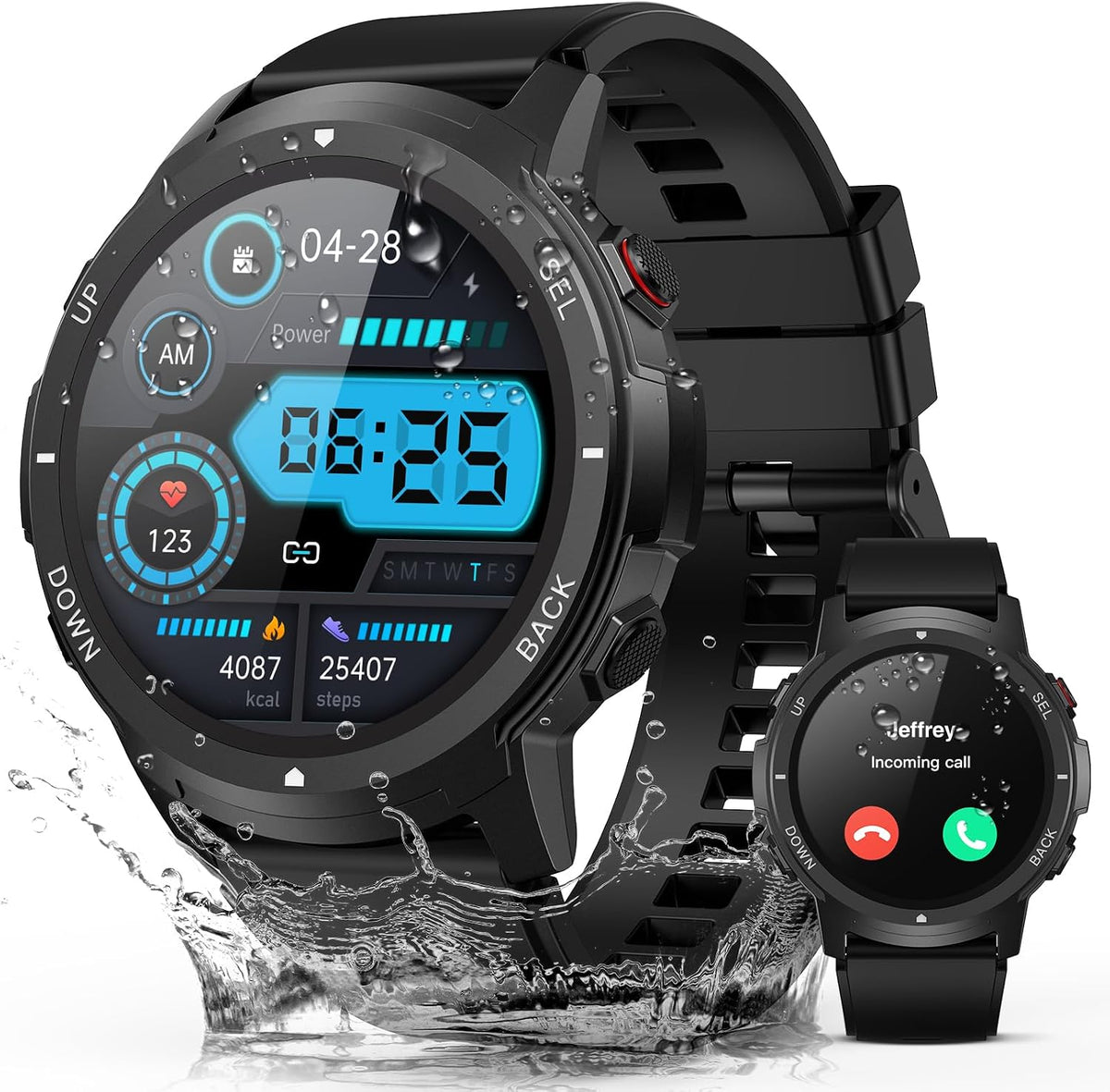 Reloj inteligente para hombres - Bluetooth, llamada, impermeable militar 2025, rastreador de sueño de fitness con 110 modos deportivos, reloj inteligente compatible con Samsung Android iPhone iOS