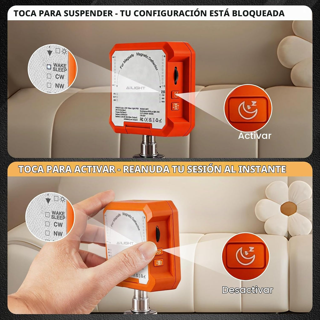 Ailight Luz de vídeo LED magnética, CRI 98+ 2500-9000K - Naranja