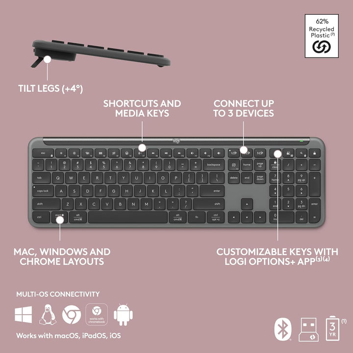 Logitech Signature Slim K950 Teclado Inalámbrico, Diseño Elegante,...