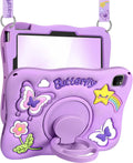 para iPad Air de 11 Pulgadas Funda M3 2025/M2 2024, Pro 11'' 4ª/3ª/2ª/1ª, Air de 5ª/4ª Generación - Linda Funda Kawaii para Niñas con Diseño 3D de Mariposas Moradas Giratorias y Correa de