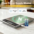 Báscula de alimentos de 33 libras, báscula digital de cocina con baterías y carga USB, graduación precisa de 1g/0.05oz, acero inoxidable impermeable con pantalla LCD, peso en gramos y onzas para