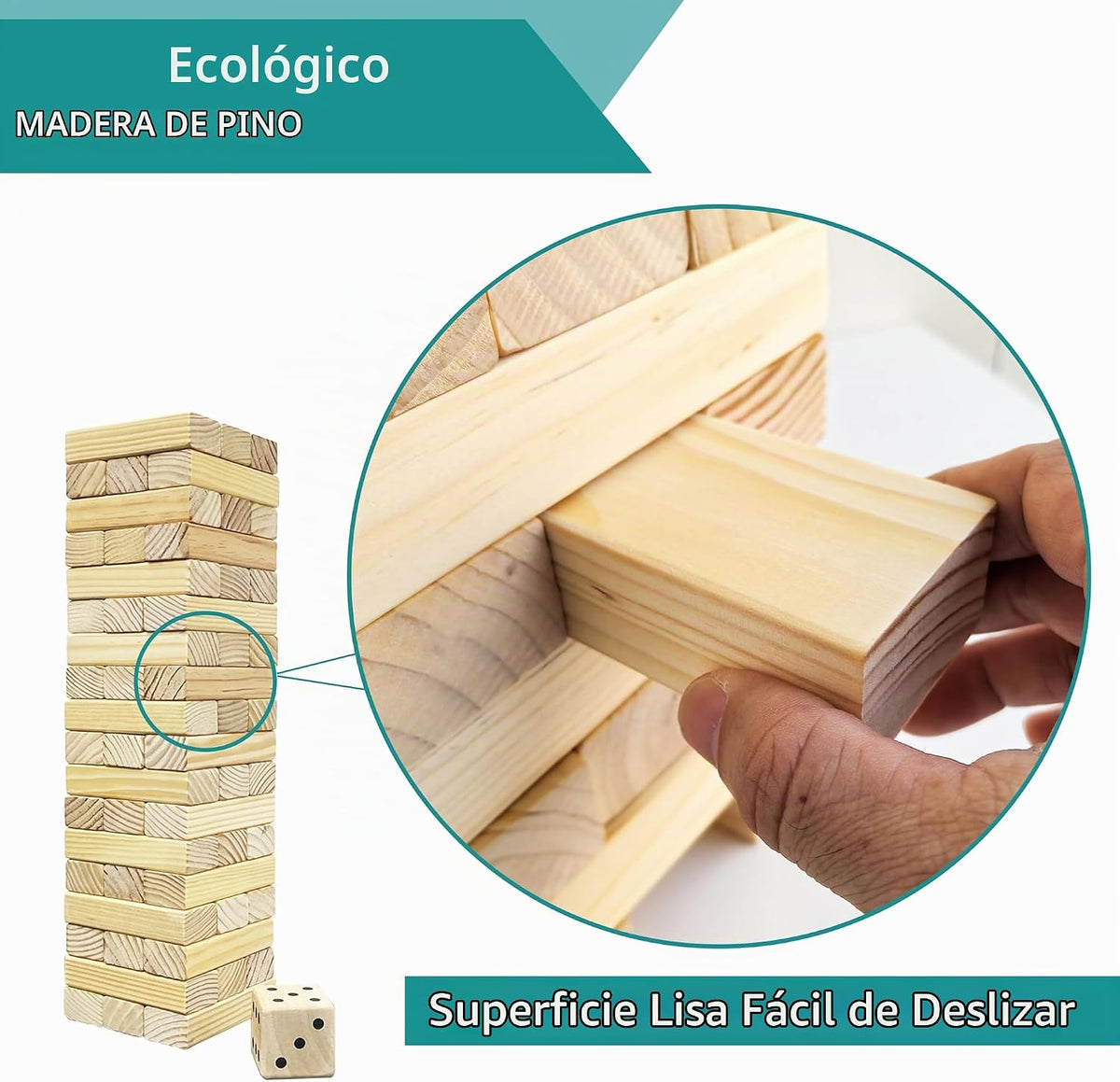Juego de torre de madera para patio al aire libre para la familia, juego de apilamiento de bloques (grande-1.48 pies)