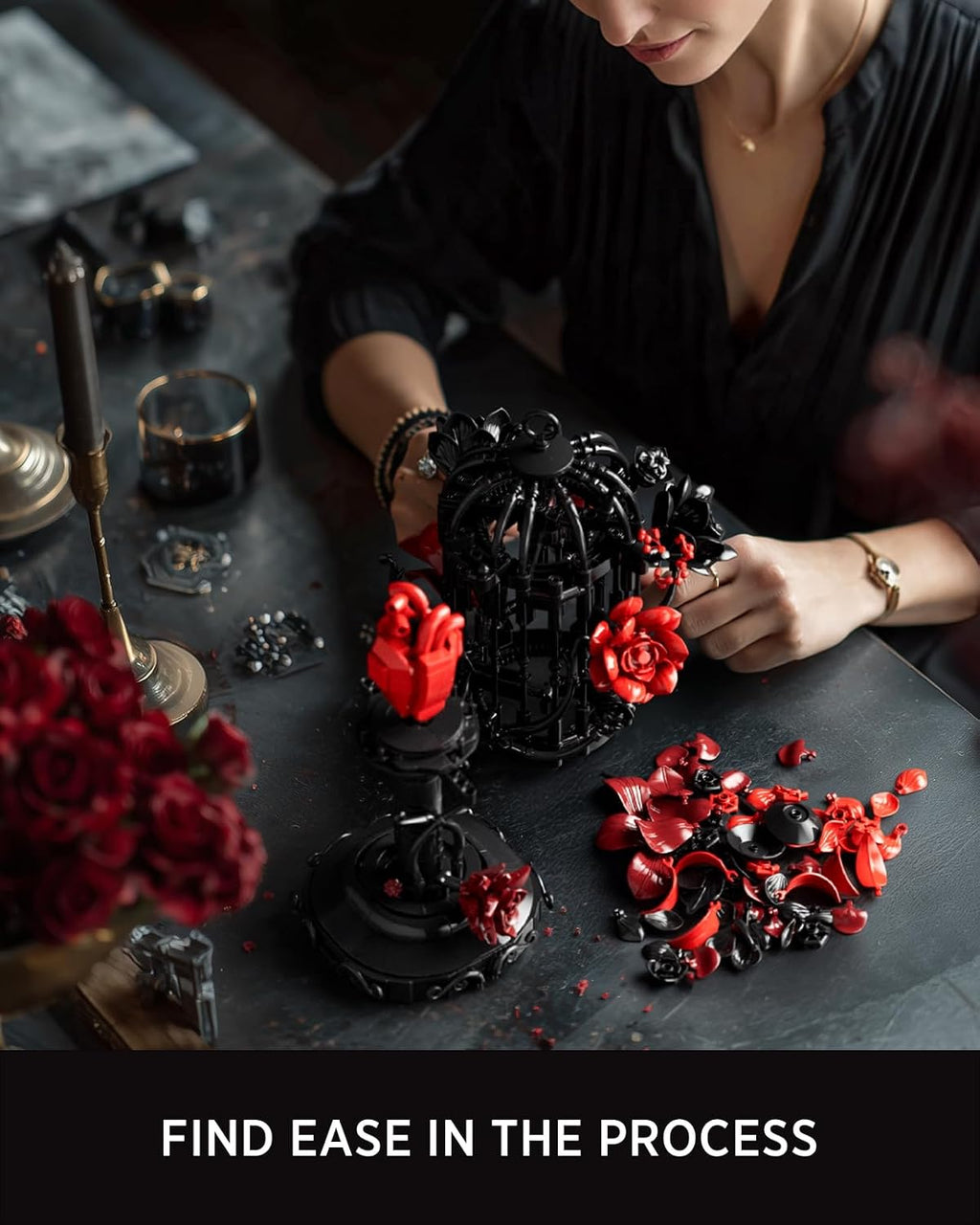 Nifeliz Conjunto de construcción de flores de corazón enjaulado