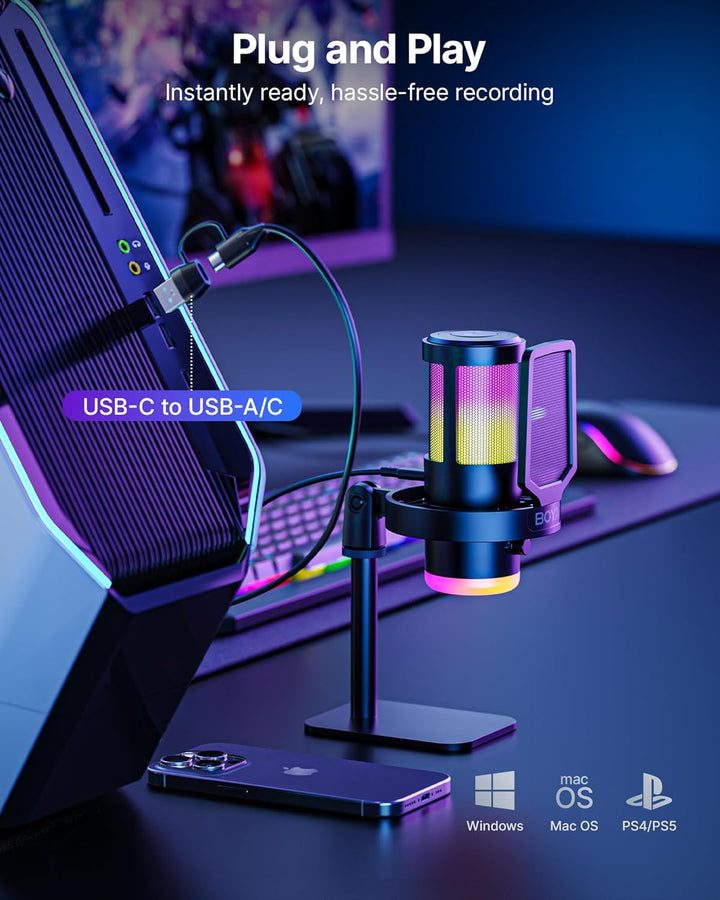 BOYA Micrófono USB para juegos, 192 kHz\/24 bits, supercardioide +...