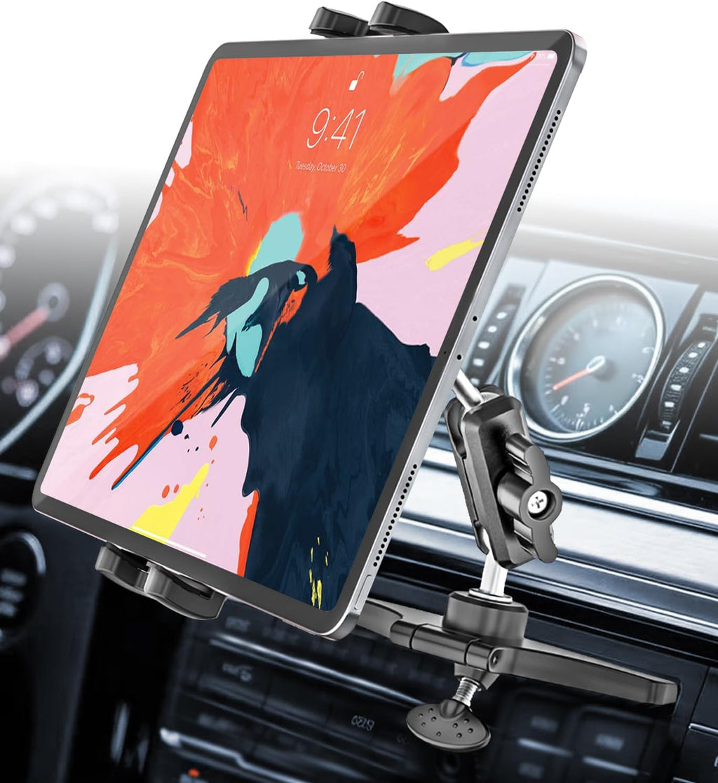 Soporte de coche para iPad con ranura para CD – Brazo de metal duradero, soporte ajustable de movimiento completo para tablet, coche, camión, SUV, soporte resistente para reproductor de CD