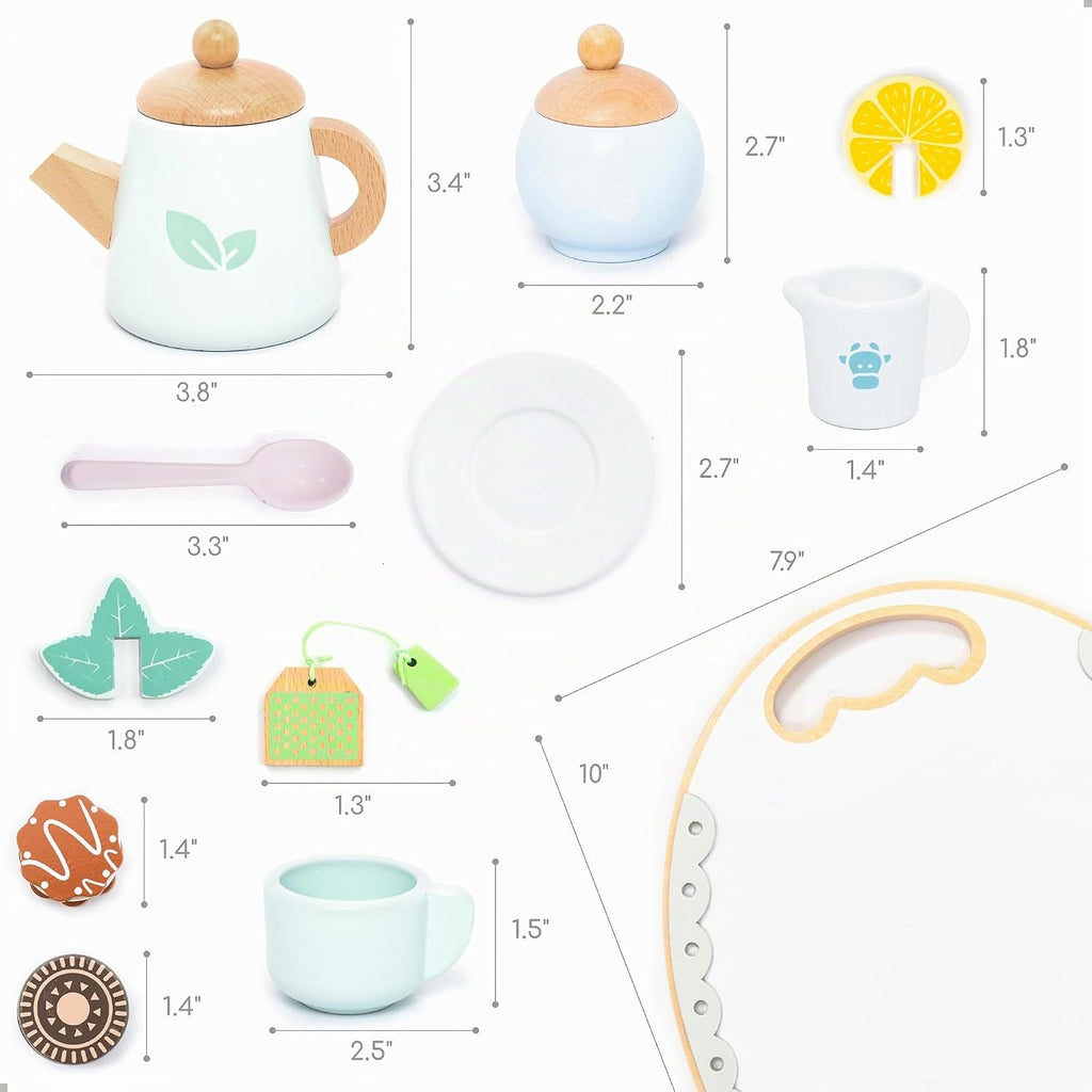 UMU® Juego de Té de Madera para Niños – Juguete de Fiesta de Té de Juego Simulado con Tazas Coloridas, Bolsitas de Té, Rodajas de Limón y Más – Juguete de Juego de Rol Montessori para Edades 3 4 5 6