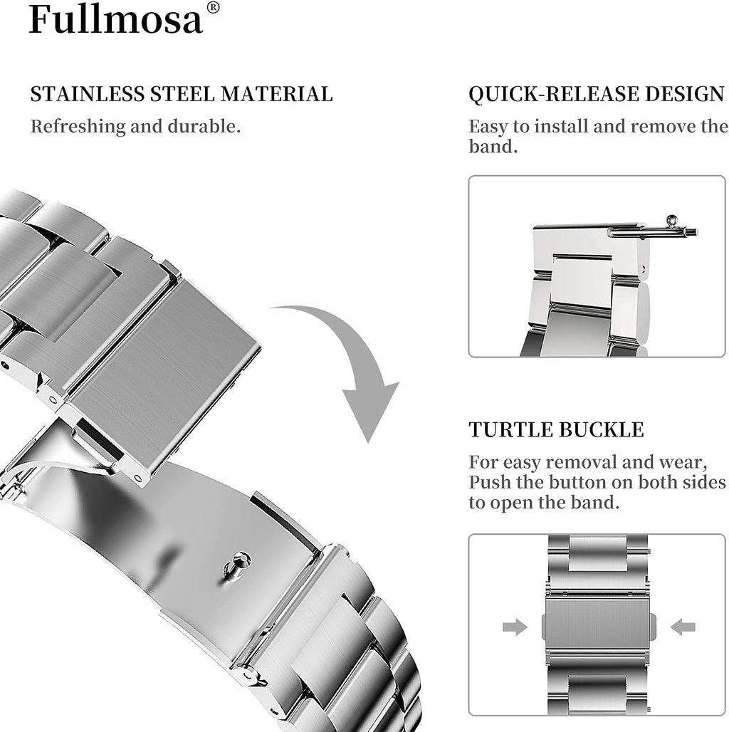 Fullmosa Correa de reloj de liberación rápida de acero inoxidable de 0.709 in y correa de reloj de cuero de 0.709 in marrón+hebilla plateada, Moderno