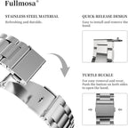 Fullmosa Correa de reloj de liberación rápida de acero inoxidable de 0.709 in y correa de reloj de cuero de 0.709 in marrón+hebilla plateada, Moderno