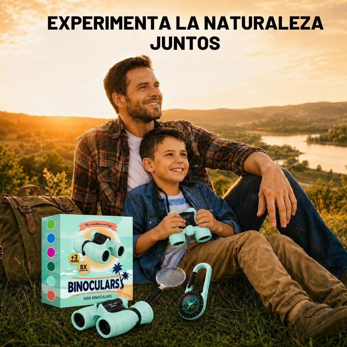 Binoculares para niños – Juguete perfecto para niños pequeños y niñas – Juego extenso que incluye lupa y brújula – Potente aumento 8 x 21 – niños de 3 a 12 años para niños pequeños