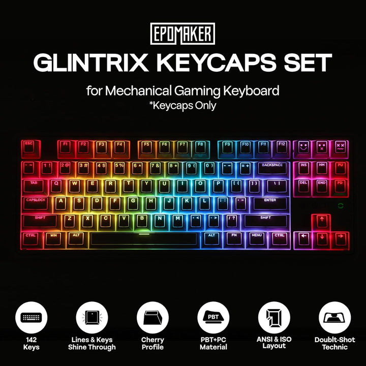 EPOMAKER Glintrix PBT Shine Through Keycaps, Arris &amp; Keys retro...