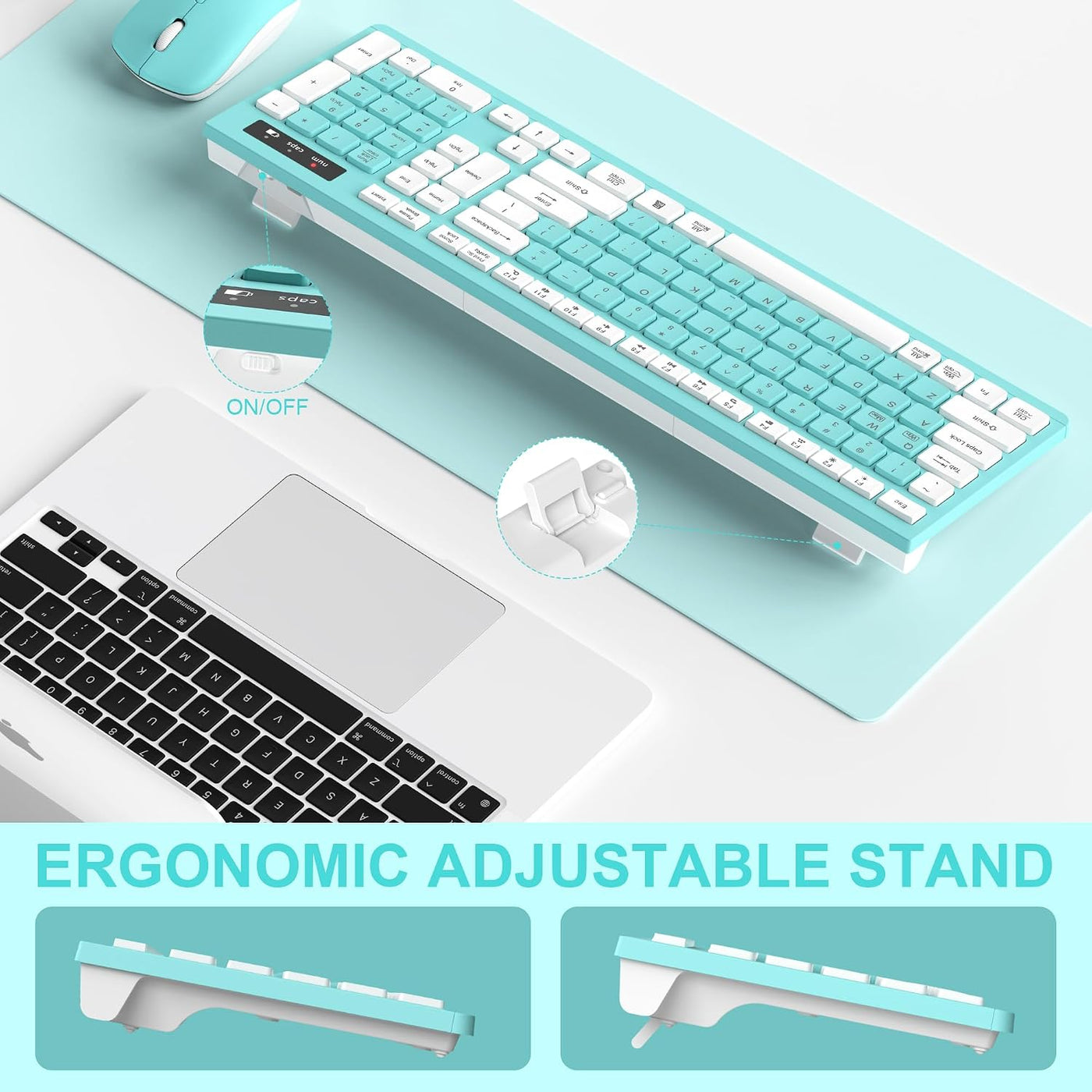 RECCAZR Combo de teclado y mouse inalámbricos, teclado de tamaño co...