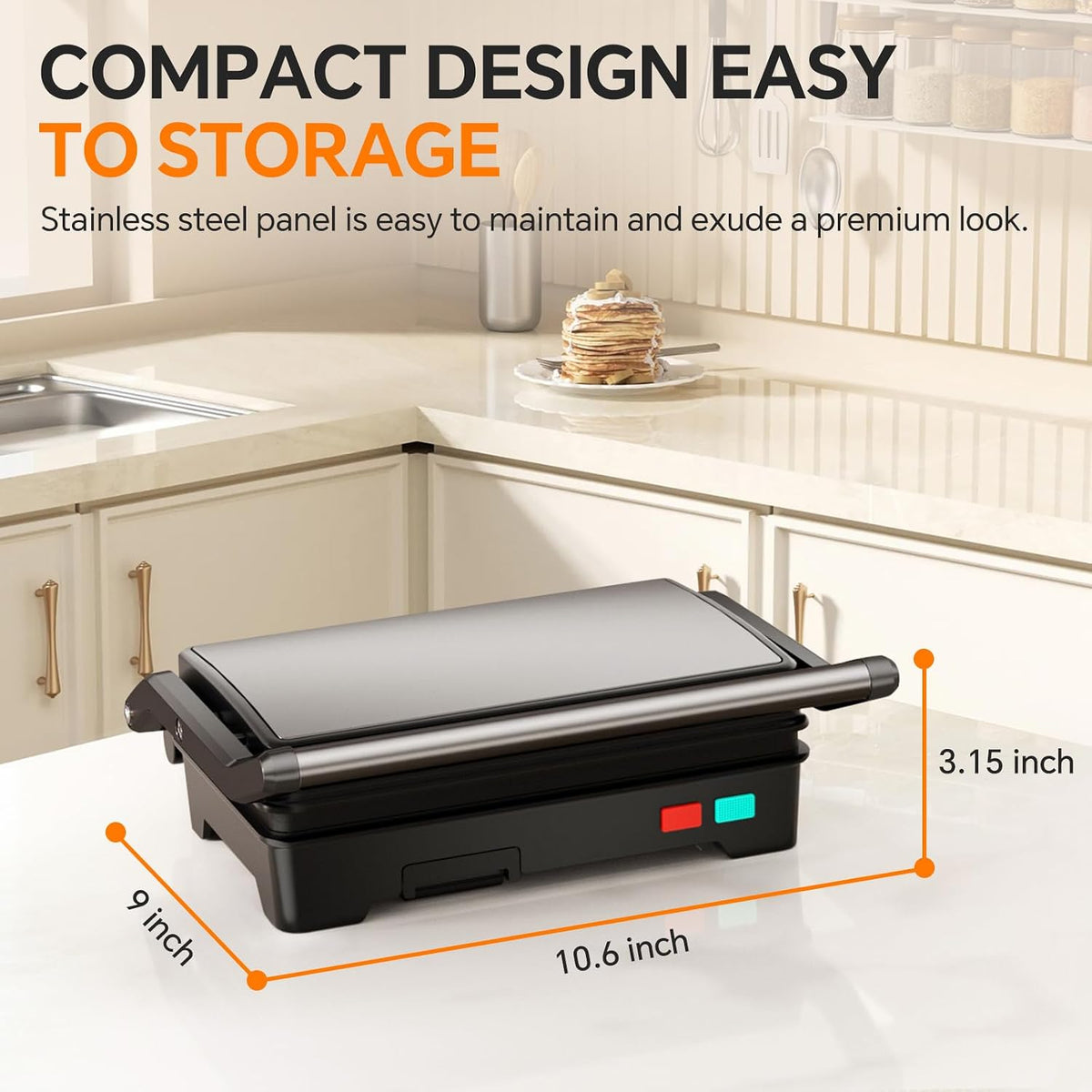 Panini - Parrilla de prensa, sandwichera de 1000 W con placas revestidas antiadherentes, abre 180 grados para cualquier tamaño de alimentos, parrilla eléctrica de prensa sándwich 3 en 1, superficie de acero inoxidable y bandeja de goteo extraíble