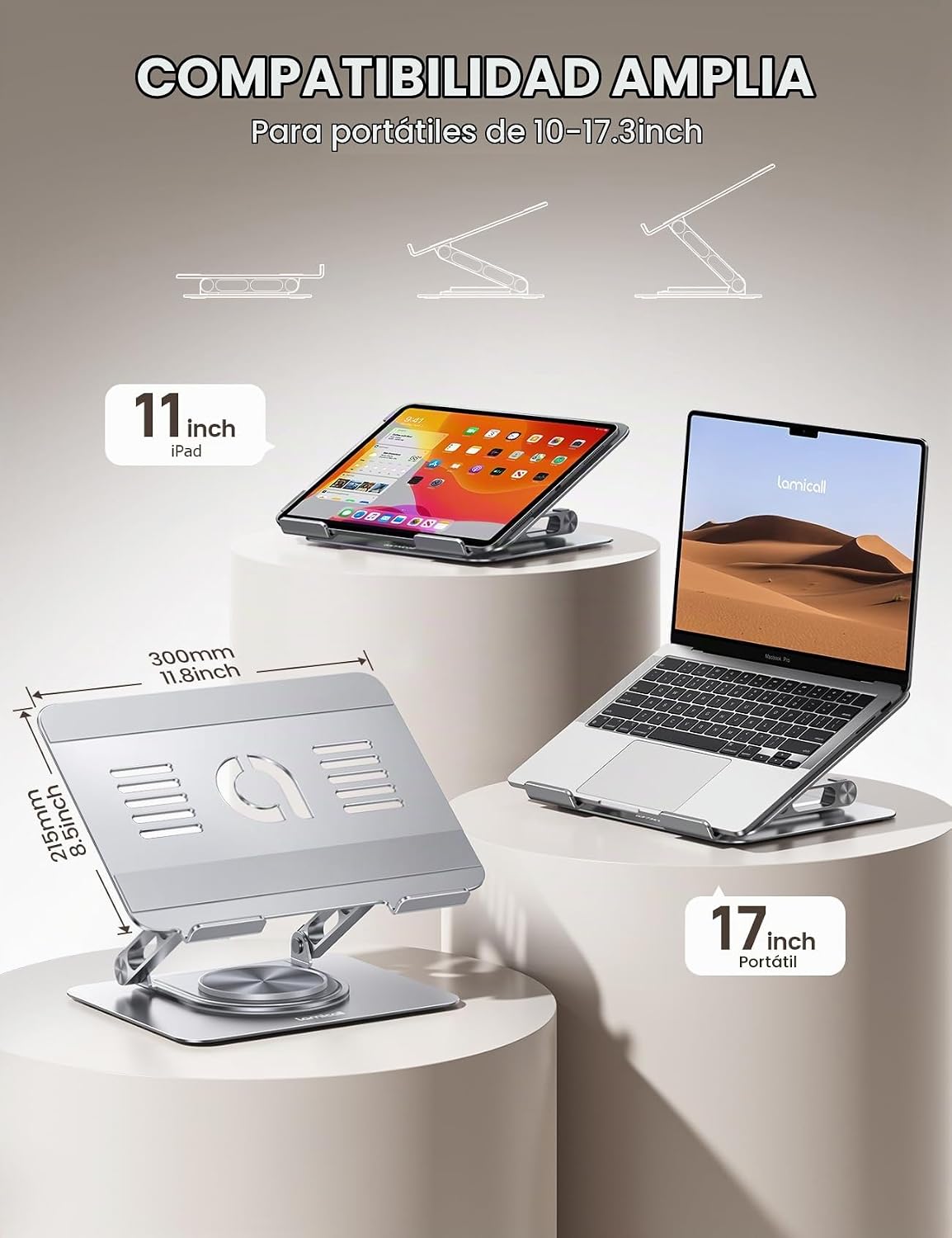 Lamicall - Soporte ajustable para laptop para escritorio - Base gir...