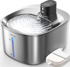FEELNEEDY Fuente de agua inalámbrica para gatos de acero inoxidable con sensor, batería de 4000mAh, fuente de agua para mascotas de 4L/135 fl oz para gatos y perros, fuente de agua para gatos ultra