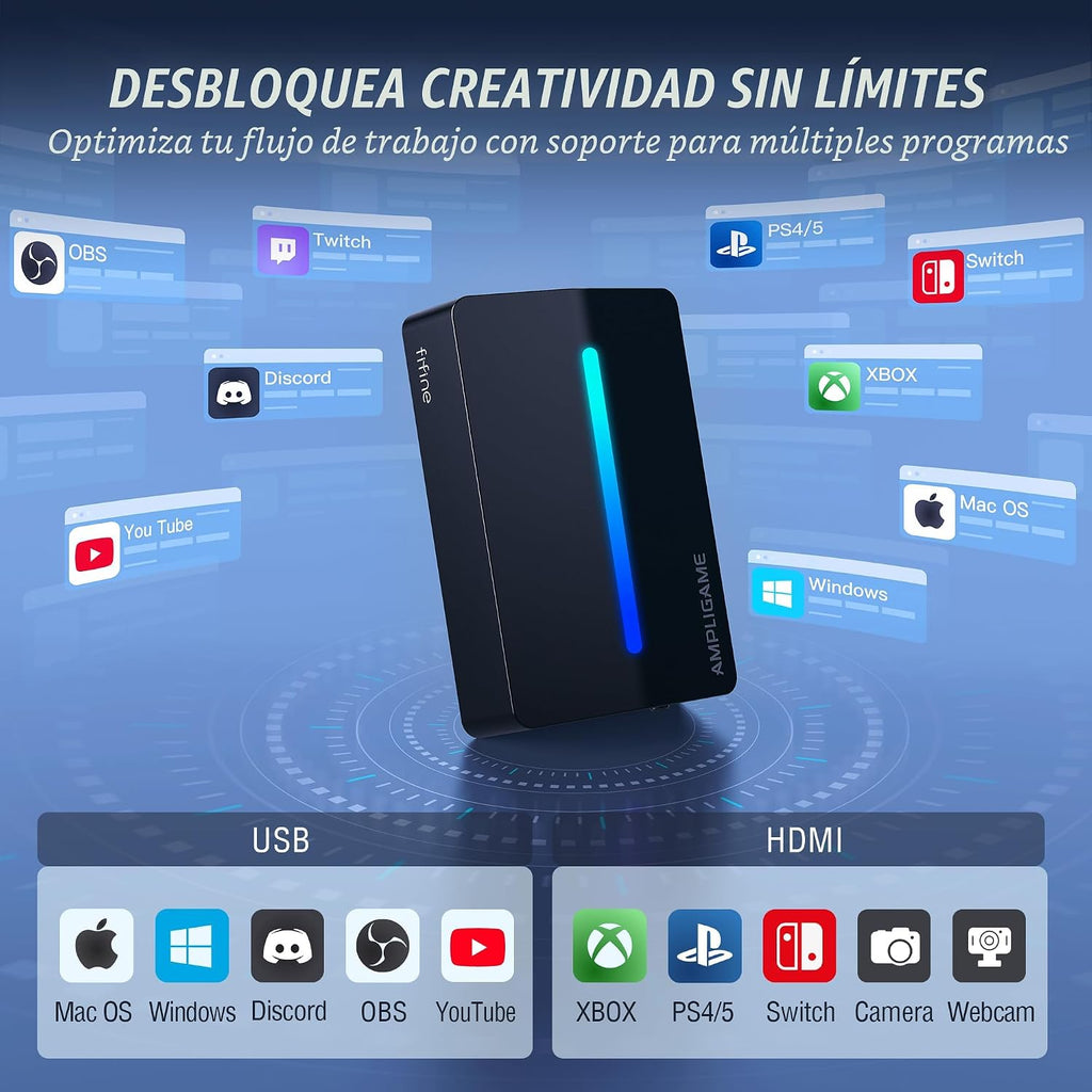 Tarjeta de captura de video Fifine AmpliGame, HD 1080 60fps para audio y video, juegos, transmisión en vivo, tarjeta de captura HDMI 4K a USB compatible con PS4/Windows/Mac OS/Switch/Xbox-V3