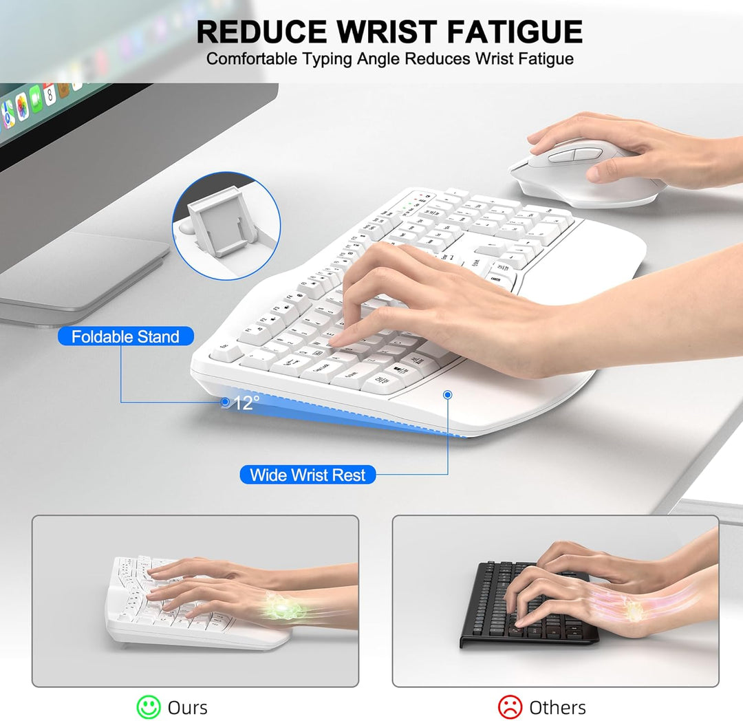 Combo de teclado y mouse inalámbricos, teclado ergonómico de tamaño...