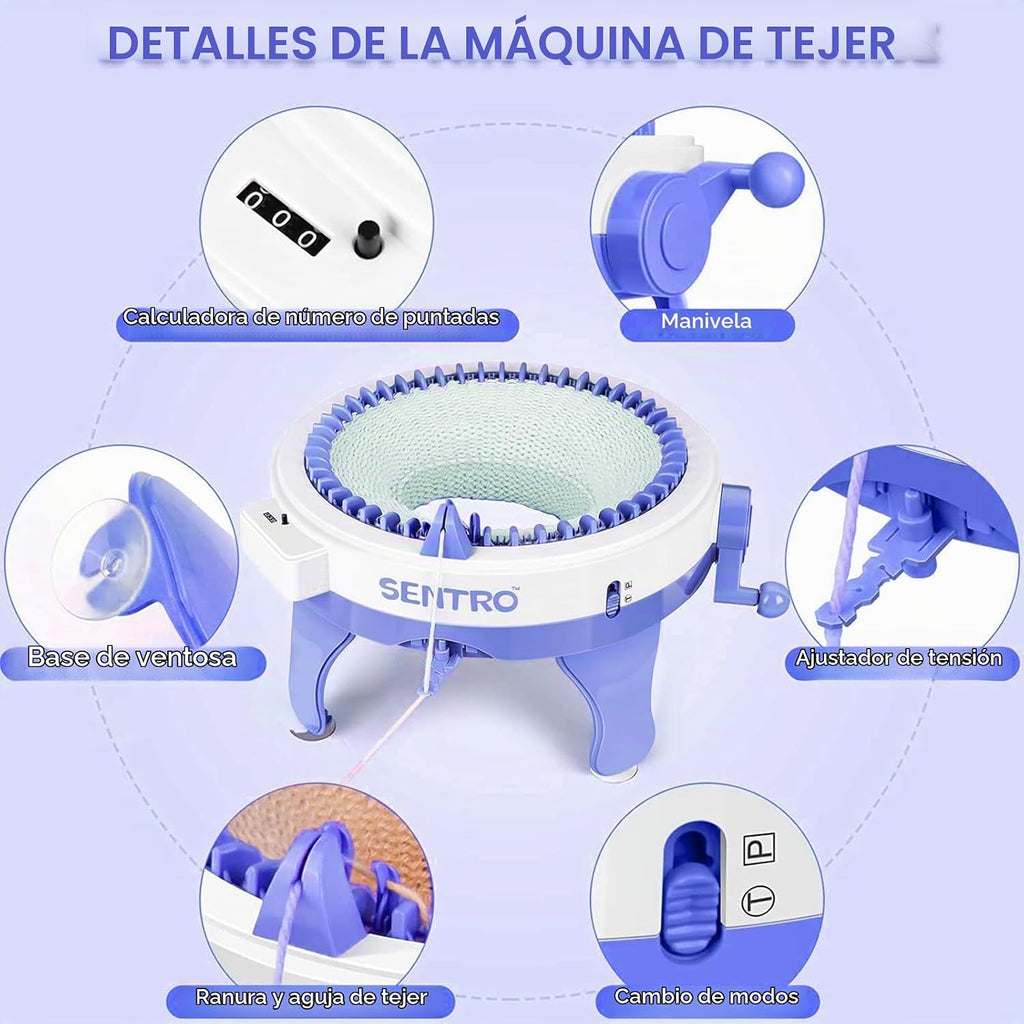 SENTRO máquina de tejer 48 agujas con contador de filas para principiantes (zafiro)