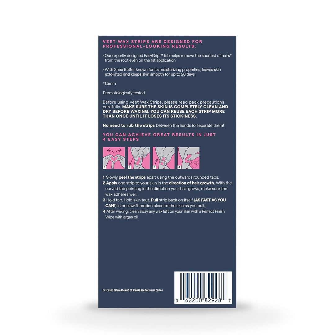 VEET Tiras de cera de azúcar para depilación corporal de mujer, kit...