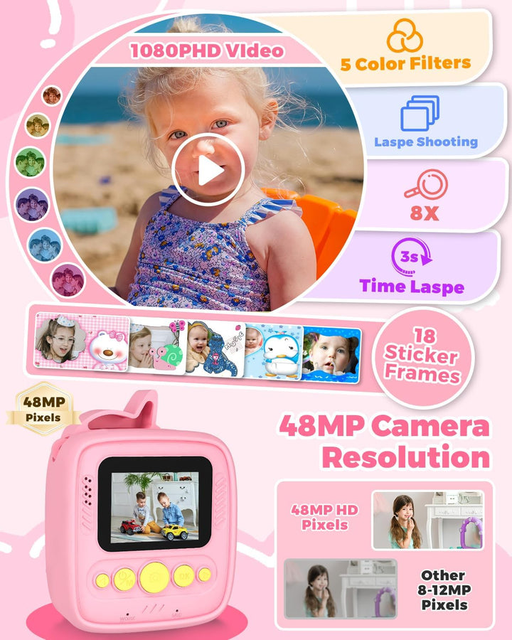 Cámara para niños con impresión instantánea, regalos de Navidad y c...