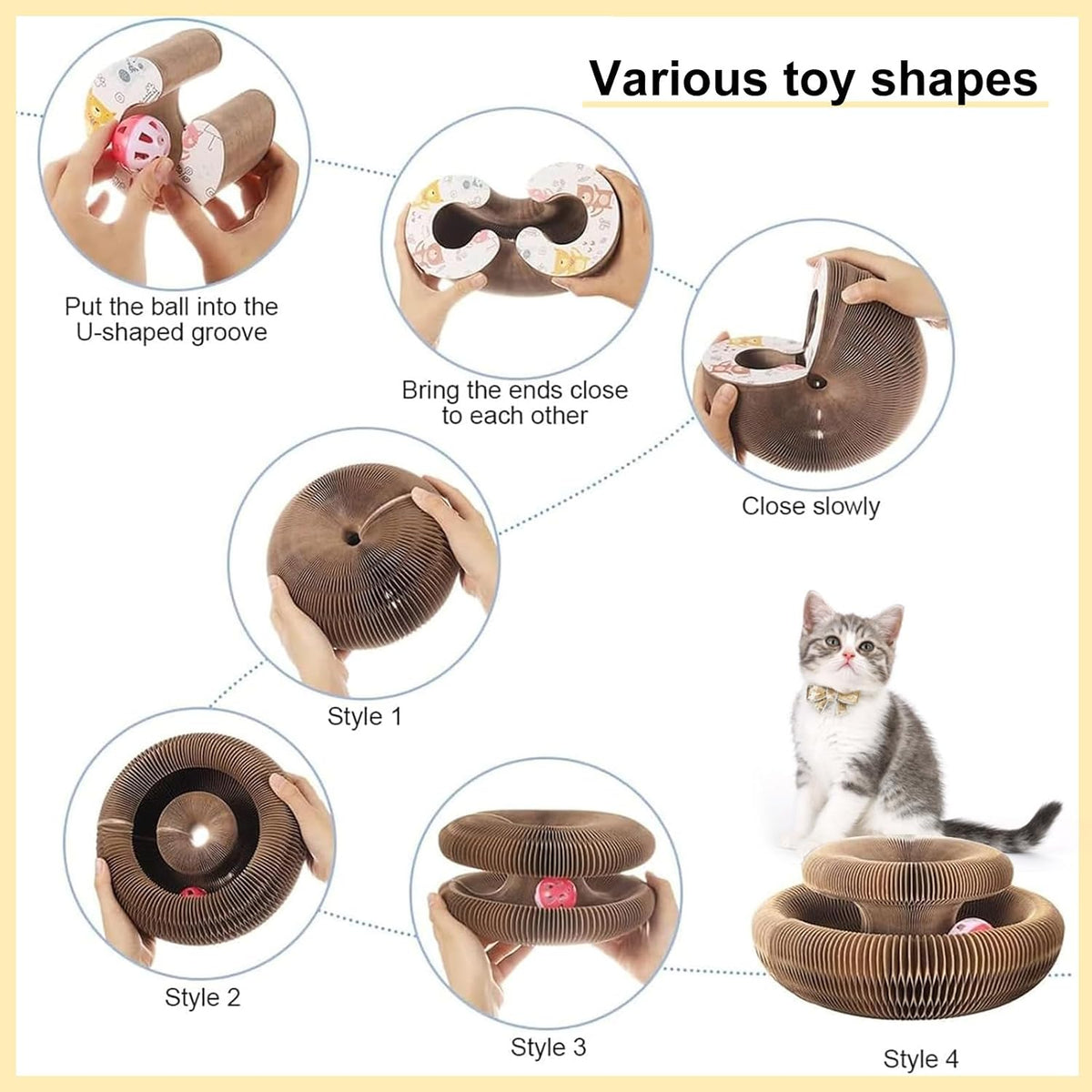 Kitty Curls Cat Toy,Juguete plegable de órgano mágico,Tablero rascador de