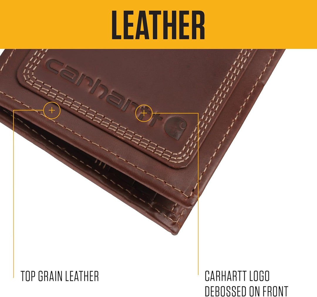 Carhartt Cartera de cuero para hombre con triple puntada, cuero dur...
