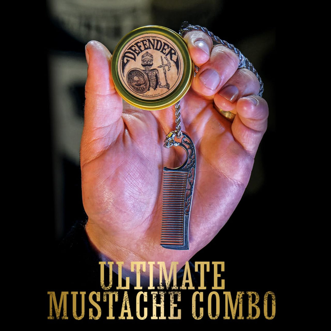 Kit de bálsamo para bigote Defender 1 oz en lata y peine para bigot...