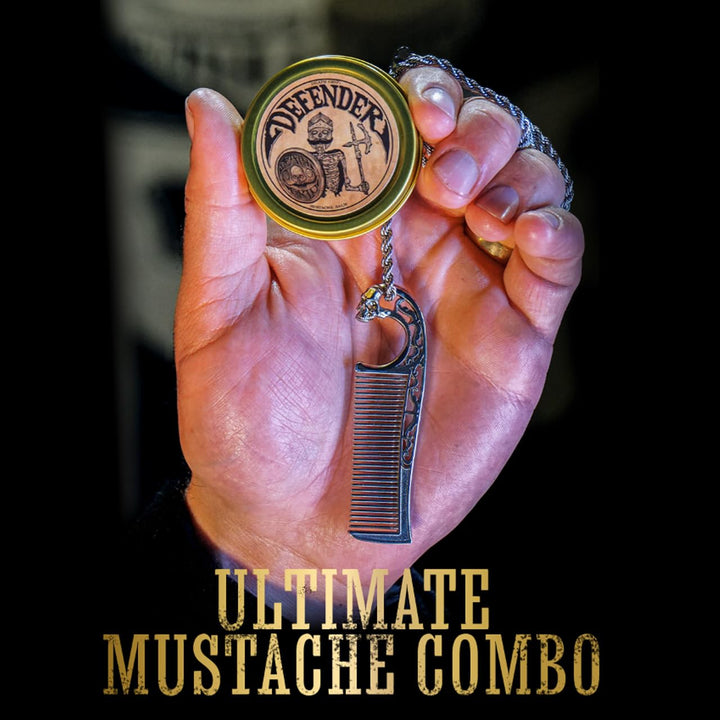 Kit de bálsamo para bigote Defender 1 oz en lata y peine para bigot...