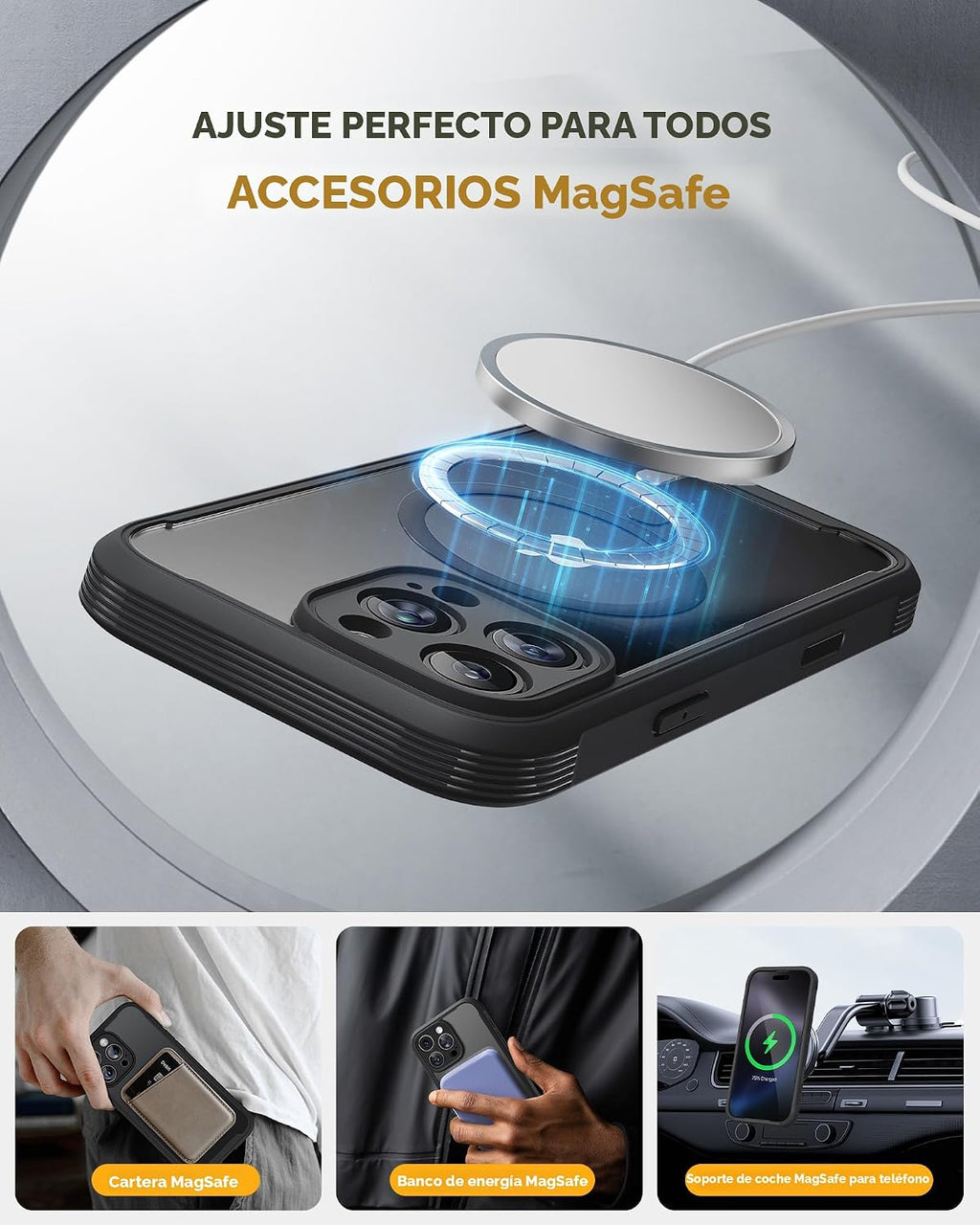 Miracase Funda magnética para iPhone 16 Pro de cuerpo completo con protector de pantalla de vidrio integrado, [compatible con MagSafe] funda militar a prueba de caídas 16 Pro, 6.3 pulgadas, color