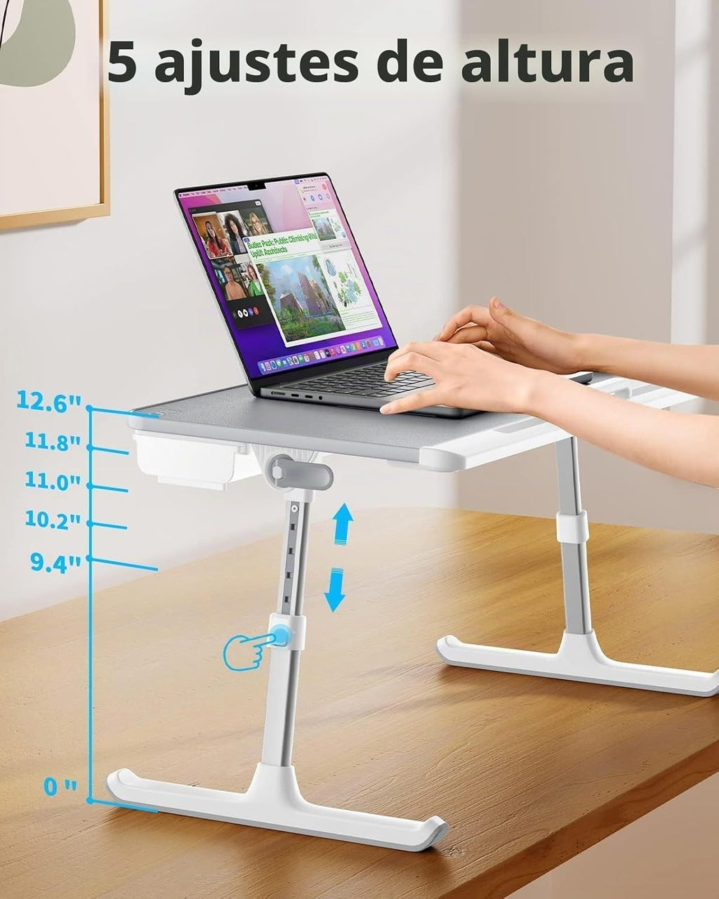 SAIJI Bandeja para Laptop para Cama - Mesa de Regazo Ajustable para Sofá (Gris)
