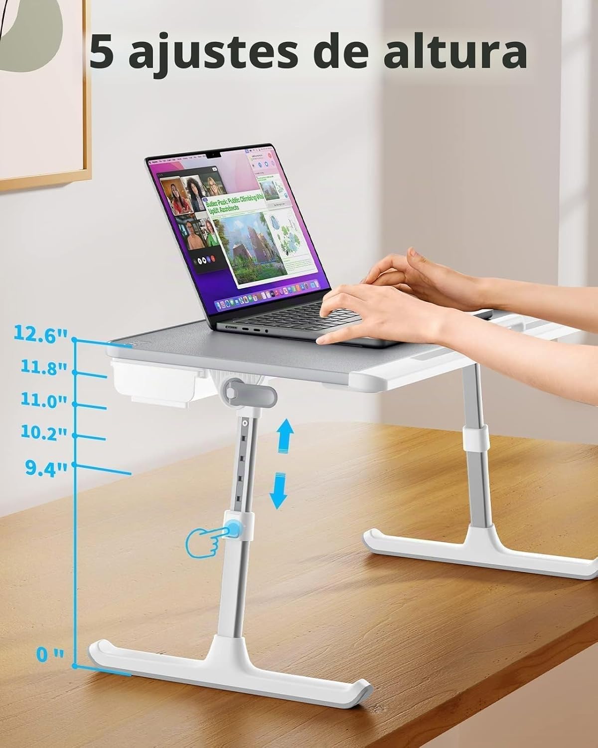 SAIJI Bandeja para Laptop para Cama - Mesa de Regazo Ajustable para Sofá (Gris)