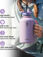 Coolflask Jarra de agua de 64 onzas con asa, botella de agua aislada de