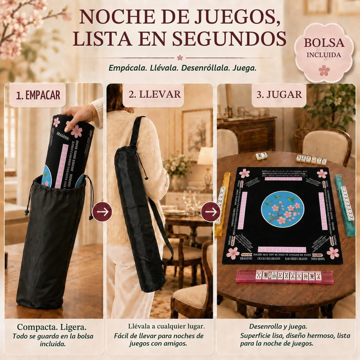 Tapete de Mahjong Americano (33 x 33, 0.1 in de grosor, negro colibrí)