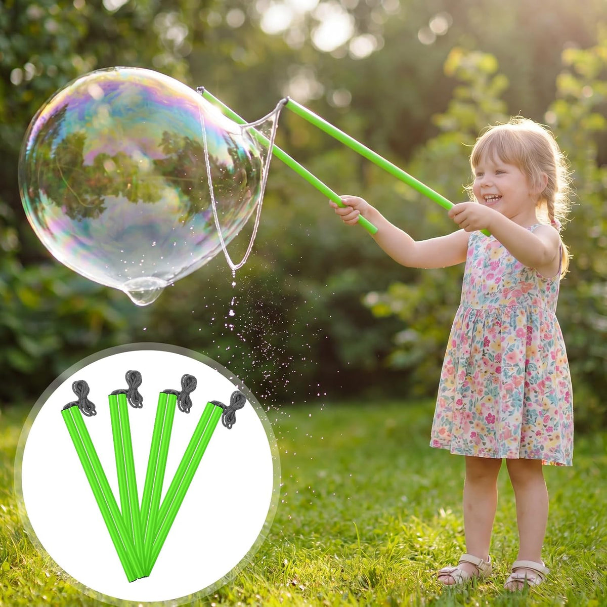 FairySandy 8 varitas de burbujas gigantes para niños, verdes, elegantes