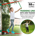 Dripex - Carrera de obstáculos ninja warrior de 50 pies para niño con accesorios completos, columpio, trapecio, escalera de cuerda, red de obstáculos más entrenador de brazos de 3.9 pies
