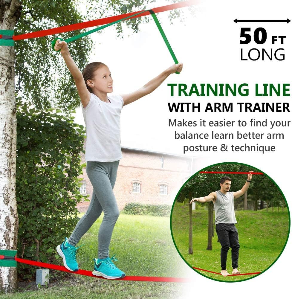 Dripex - Carrera de obstáculos ninja warrior de 50 pies para niño con accesorios completos, columpio, trapecio, escalera de cuerda, red de obstáculos más entrenador de brazos de 3.9 pies