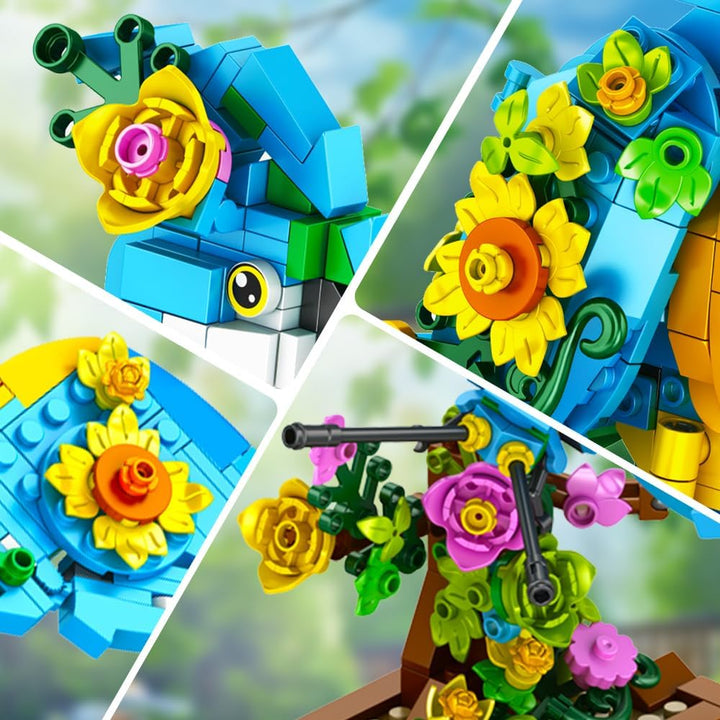 Juego de construcción 3 en 1 diseño de flores gatos loros