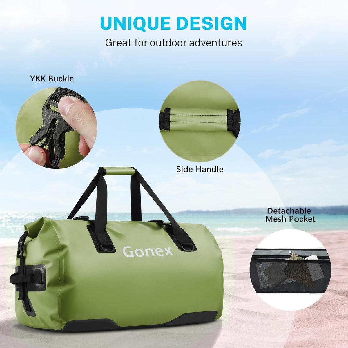 Gonex Bolsa de lona impermeable extra grande de 40 L, 60 L, 80 L, bolsa de lona seca de viaje, bolsa resistente con correas y asas duraderas para kayak, paddleboarding, navegación, rafting, pesca