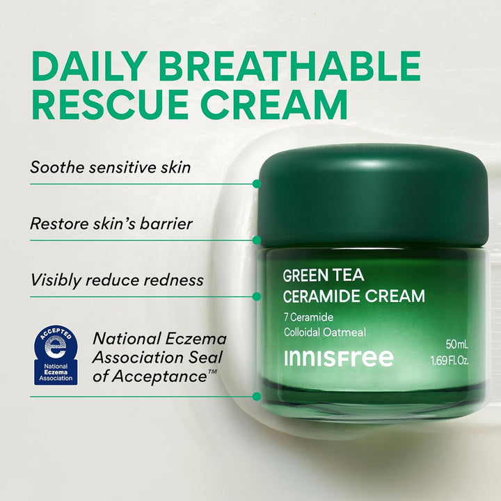 innisfree Crema de ceramida de té verde, crema hidratante de rescat...