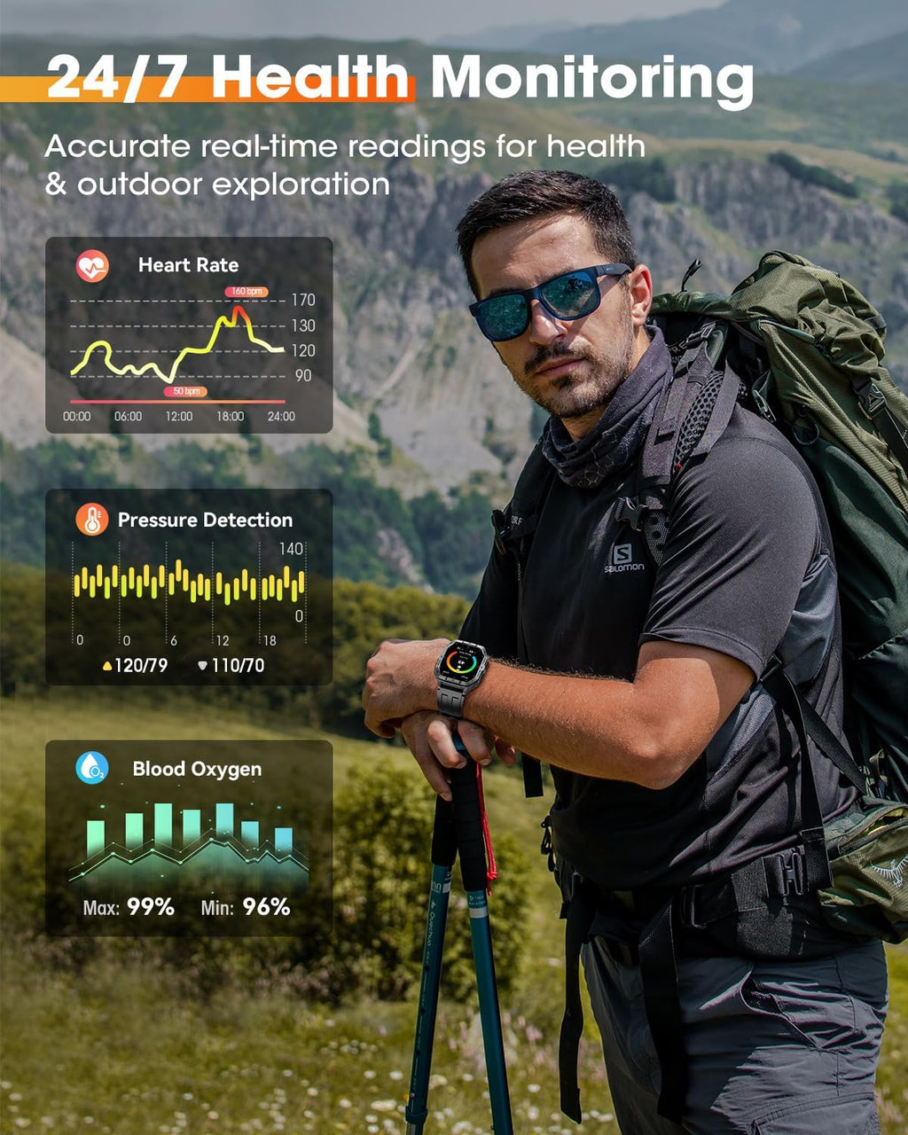 Relojes inteligentes militares para hombres incorporadosGPS,2.02Fitness