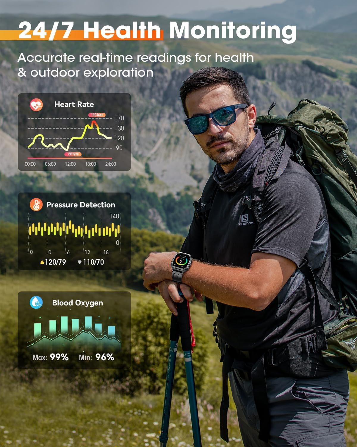 Relojes inteligentes militares para hombres incorporadosGPS,2.02Fitness