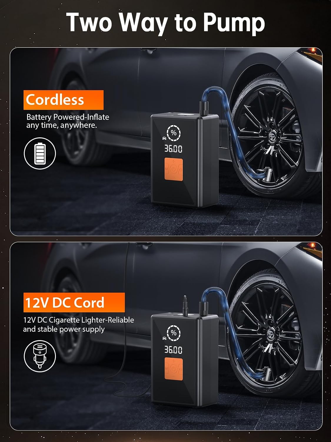 Inflador de neumáticos, compresor de aire portátil, 22 cilindros, b...